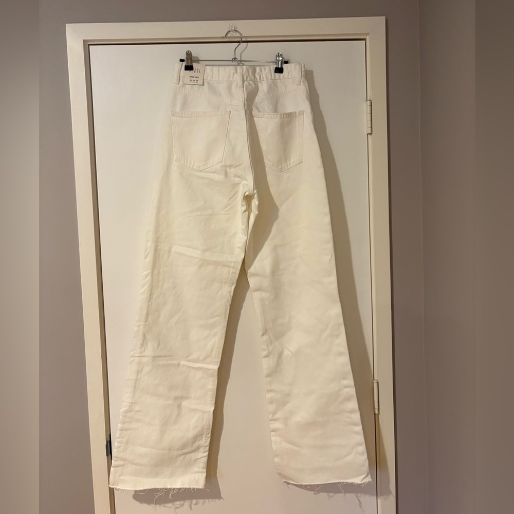 Zara White Distressed Wide Leg Jeans NWT - Picture 5 of 7